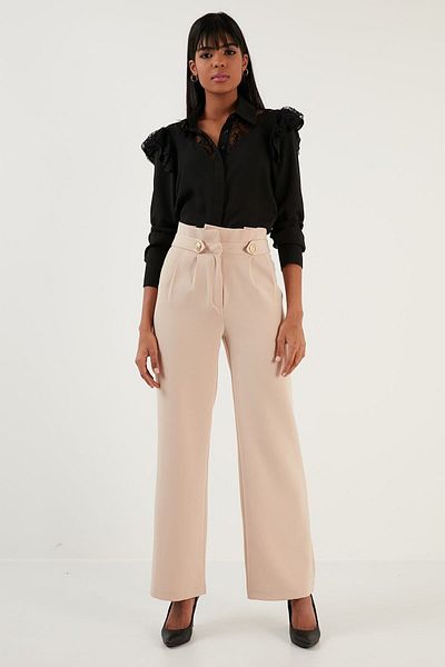 Lela High Waist Wide Leg Fabric Trousers Trousers 6476001
