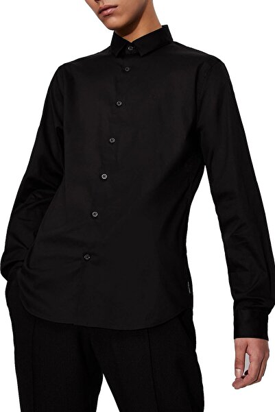 Armani Exchange Чорна бавовняна чоловіча сорочка з довгим рукавом