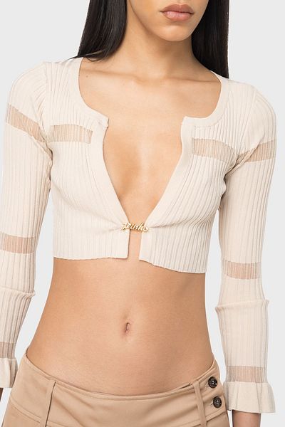 PİNKO Pinko Slim Fit Διάφανη Crop Ζακέτα - Λεπτομέρεια ρίγας Ζακέτα 102969 A1NAD04
