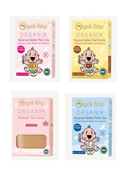 Organik Bahçe Organik 4’lü Ek Gıda Seti – Pirinç Unu, Mısır Unu, Tarhana & Yulaf Ezmesi