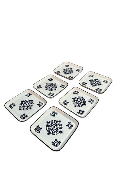 MTD SERAMİK 19 cm Blue Scandinavian Patterned Cake Plate - 6 Pieces