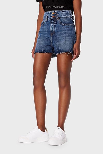 Armani Exchange J71 Ripped Detailed High Waist Denim Short SHORT 3DYJ71 Y16EZ 1500