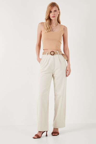 Lela Pantaloni palazzo din bumbac cu curea cu talie înaltă - PANTALON 673PY2005