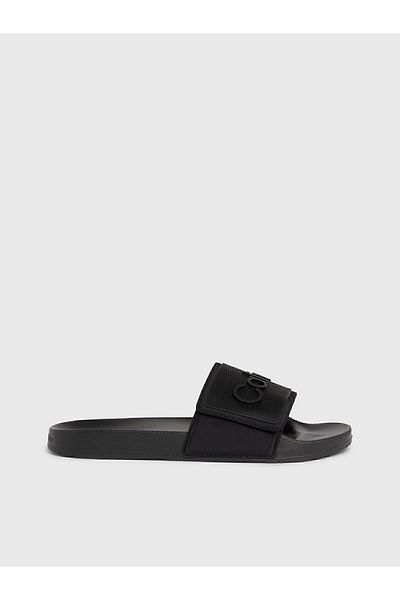 Calvin Klein شبشب رجالي أسود - نعل صناعي ومطاطي، شعار HM0HM01437-BEH