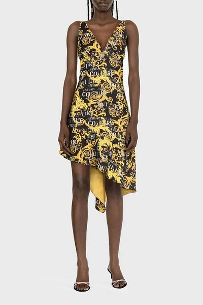 VERSACE JEANS COUTURE فستان باروكي منقوش برقبة على شكل حرف V غير متماثل 74hao912 Ns228 G89