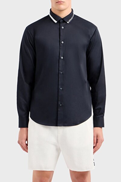 Armani Exchange Cămașă bărbătească din poplin de bumbac, croială regulară 3DZ...