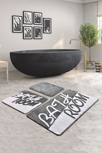 Chilai Home Gray Set of 3 Bathroom Rug and Mat - Acrylic