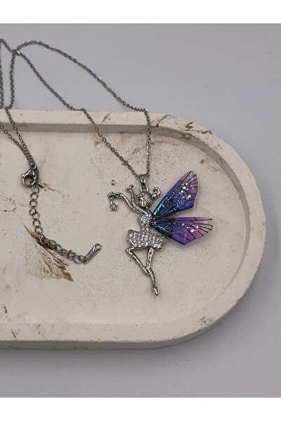 Mariposa Line فتاة الجنية مع أجنحة قلادة فضية من الفولاذ 316L