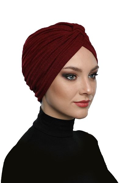 fidan bone Cotton Banded Cross Lined Burgundy Ready Turban Hijab Pool Cap