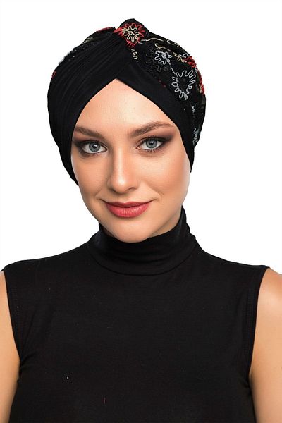 fidan bone Authentic Embroidery Motif Lined Ready Made Hijab Bonnet