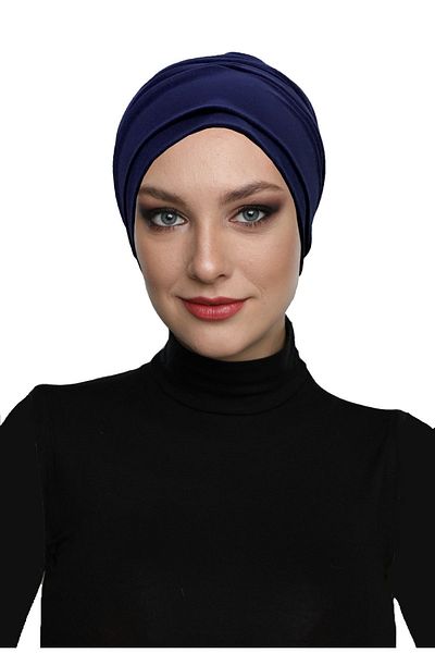 fidan bone Διπλής στρώσης με επένδυση Navy Blue Ready Turban Hijab Εξωτερικό και Καπάκι πισίνας
