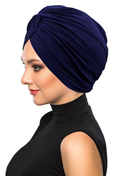 fidan bone Σκούρο μπλε έτοιμο τουρμπάνι Hijab Εξωτερικό και Καπάκι πισίνας με χιαστί γάντζο