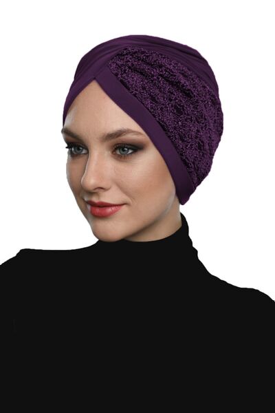 fidan bone Çapraz Buklet Mor Hazır Türban Tesettür Havuz Bonesi Medikal Kullanıma Uygun