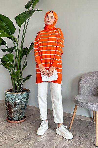 InStyle Tunica de bază pentru tricotaje cu dungi portocalii