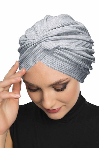 fidan bone Cross Ribbed Combed Cotton Light Gray Ready-made Headscarf Hijab Pool Bonnet