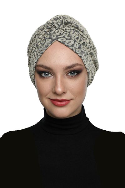 fidan bone Στιγμιαίο καπό Hijab Turban με επένδυση μπεζ με ταινία μπροκάρ