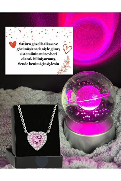 Sepetten Eve Renk Değiştiren Led Işıklı Cam Satürn Kız Küre Dolunay Lamba Kri...