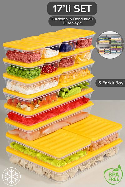 Meleni Home 17 Piece Microwave Compatible Organizer - Yellow Storage Container