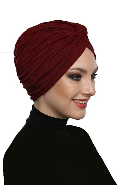 fidan bone Cotton Banded Cross Lined Burgundy Ready Turban Hijab Pool Cap