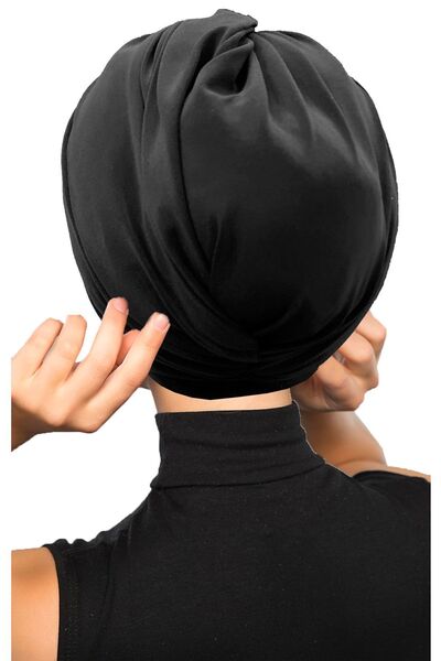 fidan bone Μαύρο έτοιμο τουρμπάνι Hijab με σταυρωτό γάντζο εξωτερικό και καπάκι πισίνας