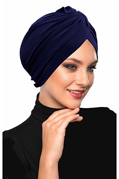 fidan bone Σκούρο μπλε έτοιμο τουρμπάνι Hijab Εξωτερικό και Καπάκι πισίνας με χιαστί γάντζο