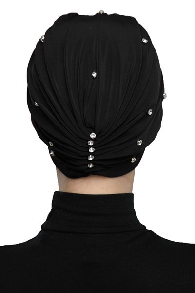 fidan bone Black Ready Hijab Evening Dress - Li Lined and Hand Embroidered