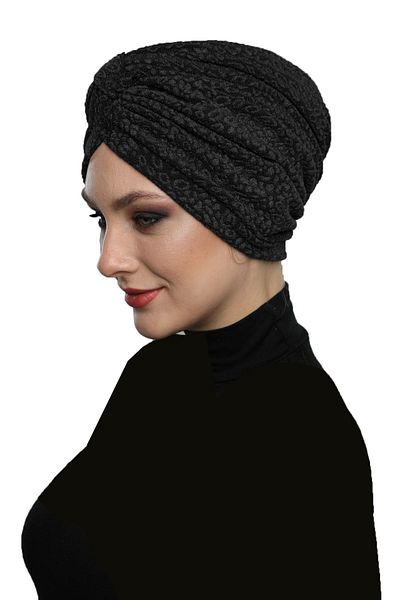 fidan bone Στιγμιαίο καπό Hijab Turban με μαύρη επένδυση και ταινία μπροκάρ