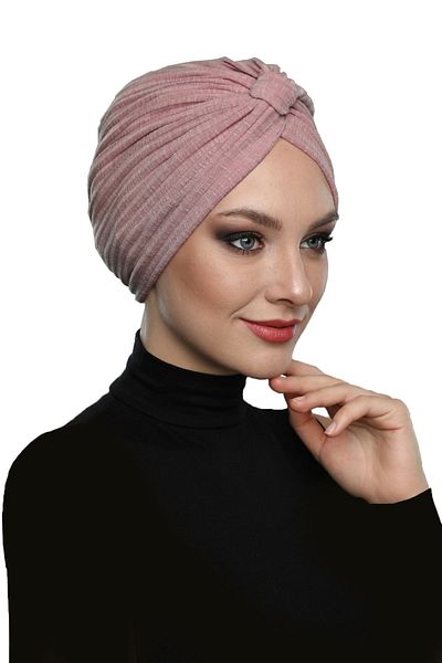 fidan bone Cotton Banded Cross Lined Candy Pink Instant Turban Hijab Pool Cap