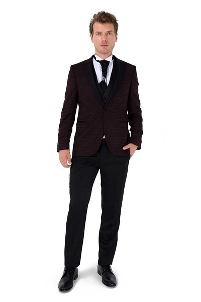Morven Men's Dark Claret Red New York Vest Groom Suit