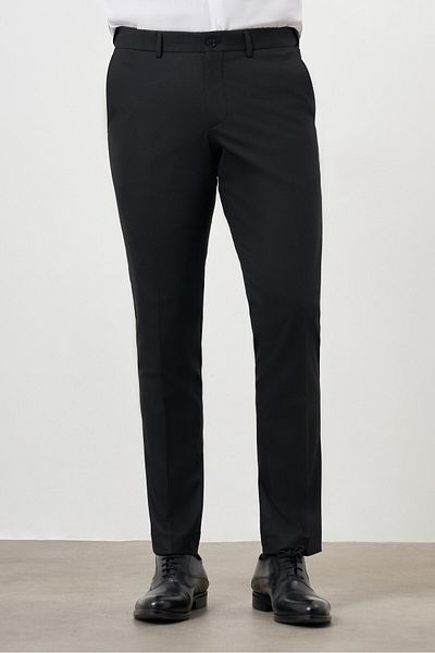Morven Men's Black Wool - Plain Patterned Dynamic Fit Classic Trousers