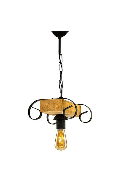Bundera Salvador Pendant Lamp Single Wooden Chandelier Wrought Iron Retro Rustic Living Room Dining Room Entrance Hall Lighting