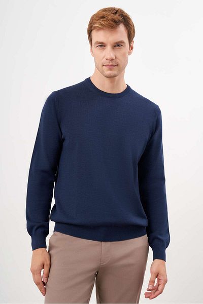 Morven Ανδρικό πλεκτό Indigo Basic Crew Neck Dynamic Fit Άνετο πλεκτό