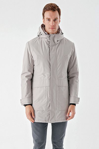 Morven Men's Stone Polyester Snap Fastener Hooded Coat