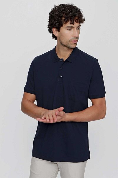 Morven Ανδρικό μπλουζάκι Navy Blue Basic μονόχρωμο 100% βαμβακερό μπλουζάκι με κοντό μανίκι πόλο με λαιμόκοψη