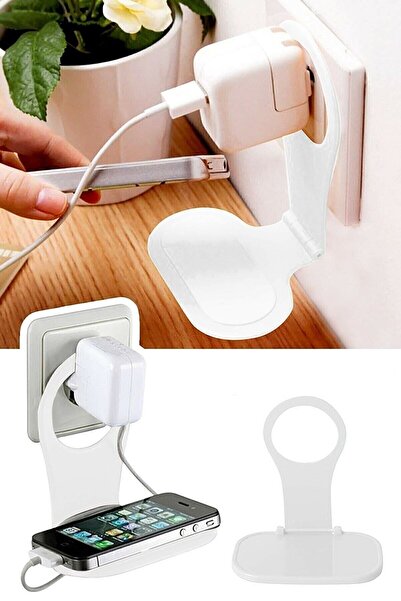 Bundeba Mobil Şarj Duvar Priz Askısı Ve Telefon Tablet Standı Beyaz Duvara Monte Priz Askılı Stand