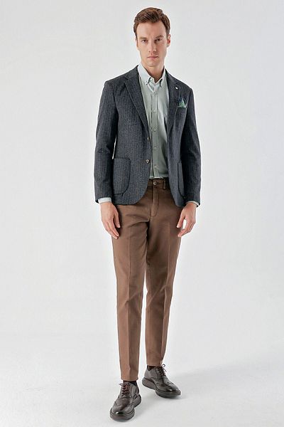 Morven Men's Gray Knitted Slim Fit Bag Pocket Mono Collar Sports Jacket