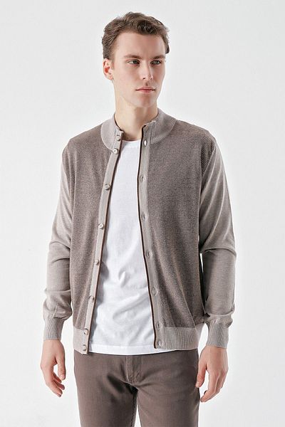 Morven Men's LIGHT BROWN Trend Eyelet Buttoned Knitwear Cardigan
