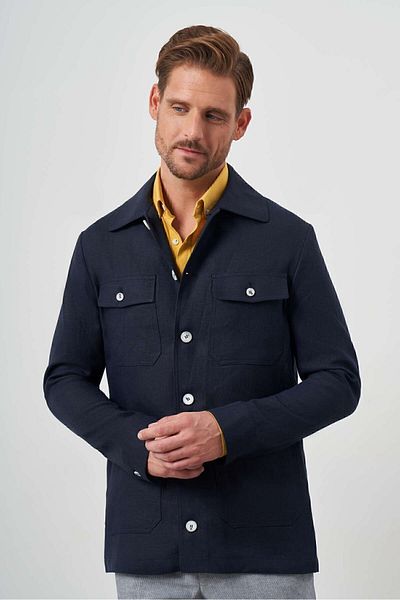 Morven Ανδρικό παλτό από λινό πουκάμισο Navy Blue