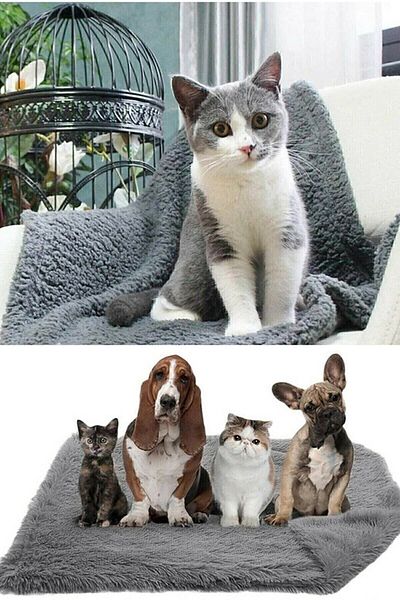 Bundeba Plush Gray Cat Dog Bed Blanket Pet Cat Cushion Nest House Shed Mat Cover 60x90 Cm