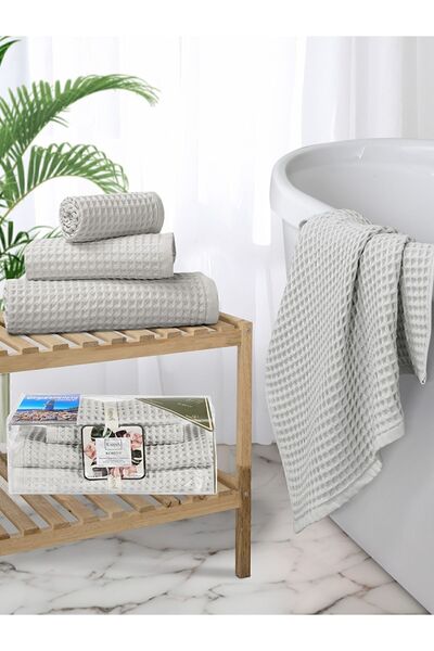 KARNA Пляжний рушник 4-х частинний комплект рушників Torshon Korent 40x80 - 70x140 світло-сірий