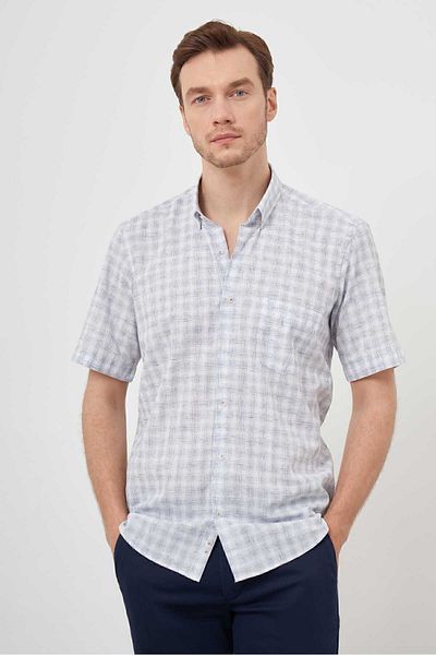 Morven Ανδρικό κοντομάνικο πουκάμισο από λινό Navy Blue
