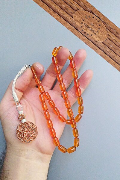 Vip Kehribar Babalar Gününe Özel 7*11 Mm Kapsül Ateş Kehribar Tesbih Bal Reng...