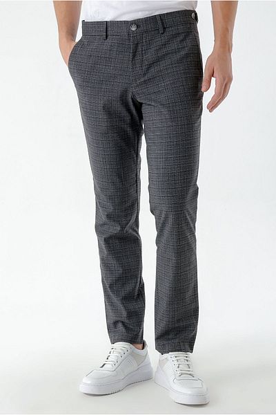 Morven Men's Smoked Polyviscon Trend Plaid Slim Fit Classic Trousers