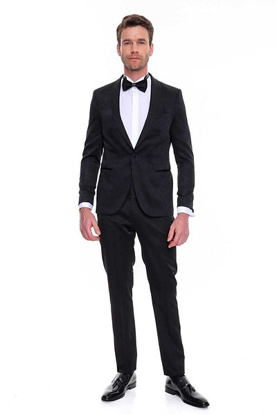 Morven Smoking jacquard slim fit Guisa Slim Fit negru pentru bărbați