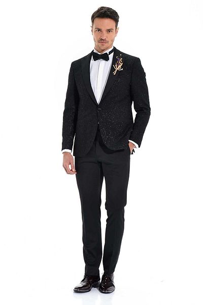 Morven Smoking jacquard, negru, slim fit, pentru bărbați