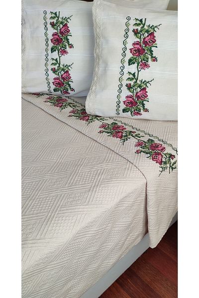 metin tekstil Cross Stitched Pique Set