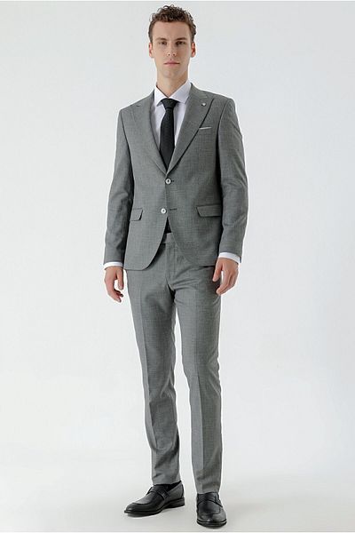 Morven Men's Black Patara Pattern Slim Fit Suit