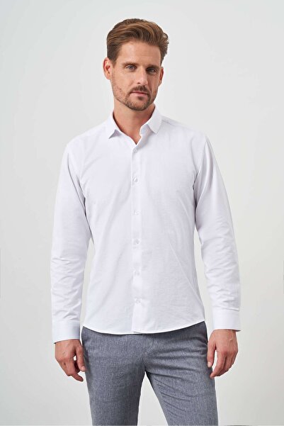 Morven Cămașă pentru bărbați, albă, cu model, cu guler italian, slim fit