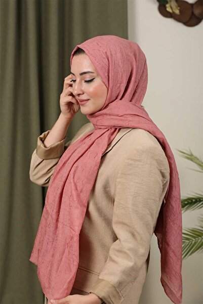 Trablus Tessetür Kadın Bambu Kraş Şal Pembe