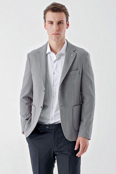 Morven Men's LIGHT GRAY Knitted Slim Fit Bag Pocket Mono Collar Sports Jacket